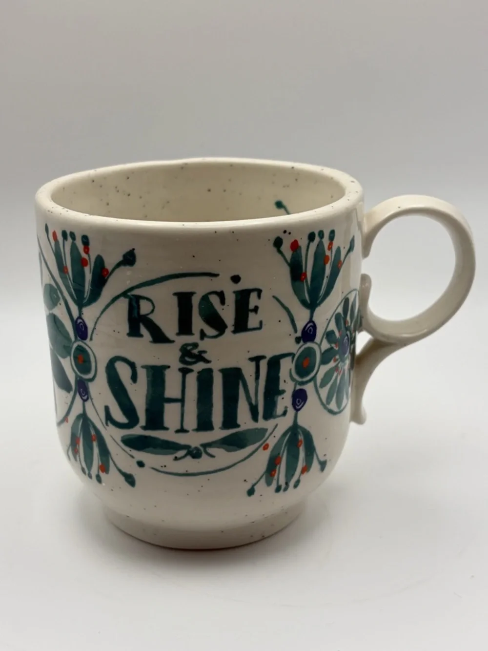 Anthropologie Elevenses Rise & Shine Mug Speckled Boho Floral Stoneware EUC